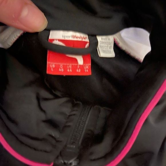 Puma Black/Pink/White Track Jacket Sz L - Picture 11 of 11